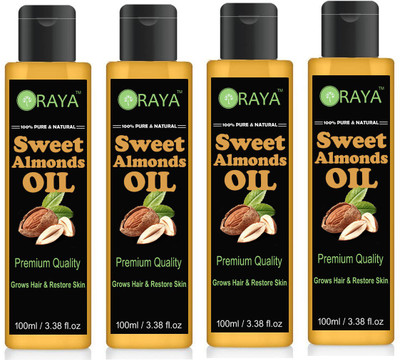 

ORAYA Pure and Natural Sweet Almond Oil Combo pack of 4 No.100 Bottles(400 ml) Hair Oil (400 ml) Hair Oil(400 ml)