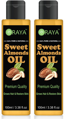 

ORAYA 100% Pure and Natural Sweet Almond Oil Combo pack of 2 No.100 ml Bottles(200 ml) Hair Oil (200 ml) Hair Oil(200 ml)