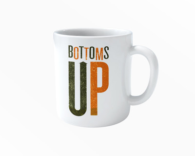 Jbn Bottoms Up | White Ceramic with Handle-Perfect Gift to Anyone On Any Occasion | Funny Quotes On Coffee | Pack of 1, 350ml Ceramic Coffee Mug(350 ml)