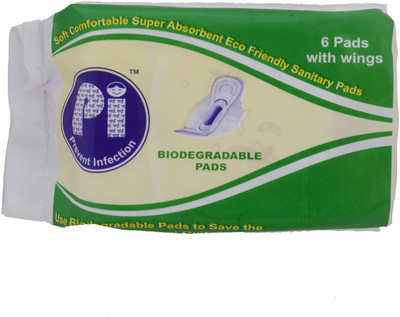 

Pi (Prevent Infection) Biodegradable sanitary pads/napkins 100% oxo-biodegradable eco-friendly Recyclable Material (regular fit), pack of 6(count 36) comfortable and irritation free pads with wings Sanitary Pad(Pack of 6)