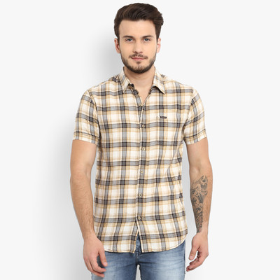 mufti-men-checkered-casual-khaki-shirt