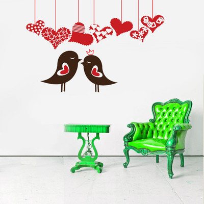 new way decals 10 cm king and queen birds with their hearts Removable Sticker(Pack of 1)