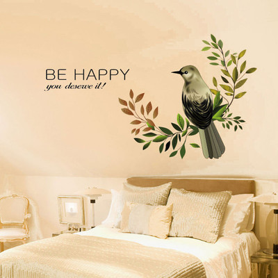 New Way Decals Wall Sticker Medium 4609 happy bird with be happy quotes Sticker Pack of 1
