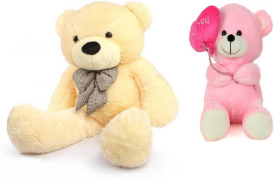 

Samayra Toys Combo Offer pack of Two Cream Teddy Bear Pink Balloon Teddy Bear with I Love you heart 40 cm - 120 cm(Cream)