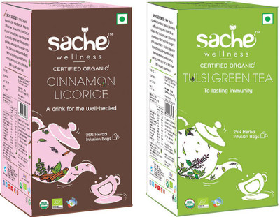 

Sache Wellness Cinnamon Licorice Herbal Tea & Green Tulsi Herbal Tea Bags(25 Bags, Box)