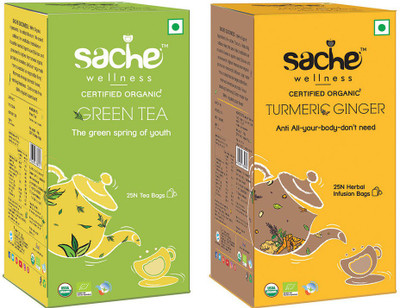

Sache Wellness Green & Turmeric Ginger Herbal Tea Bags(25 Bags, Box)