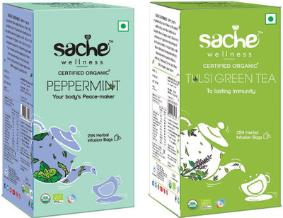 

Sache Wellness Peppermint Herbal & Green Tulsi Herbal Tea Bags(25 Bags, Box)