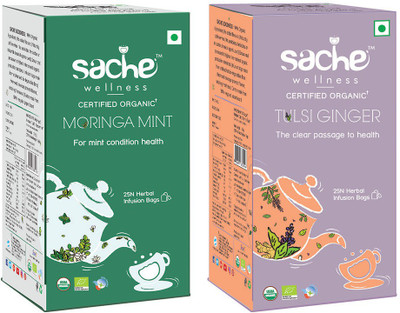 

Sache Wellness Moringa Mint & Tulsi Ginger Herbal Tea Bags(25 Bags, Box)