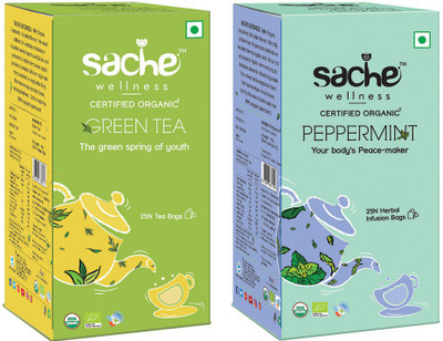

Sache Wellness Green Tea & Peppermint Herbal Tea Bags(25 Bags, Box)