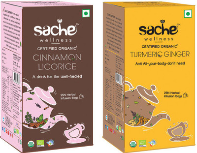 

Sache Wellness Cinnamon Licorice & Turmeric Ginger Herbal Tea Bags(25 Bags, Box)