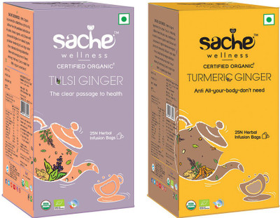 

Sache Wellness Tulsi Ginger & Turmeric Ginger Herbal Tea Bags(25 Bags, Box)
