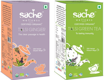 

Sache Wellness Tulsi Ginger Herbal & Tulsi Green Herbal Tea Bags(25 Bags, Box)