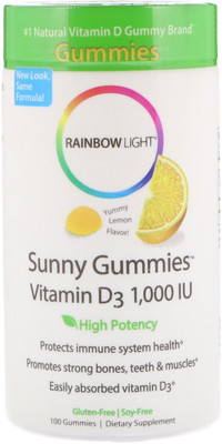

Rainbow Light Sunny Gummies Vitamin D3 Lemon Flavor 1000 IU 100 Gummies(100 No)