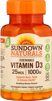 

Sundown Naturals Chewable Vitamin D3 Strawberry-Banana Flavor 1000 IU 120 Tablets(120 No)