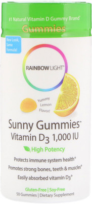 

Rainbow Light Sunny Gummies Vitamin D3 Lemon Flavor 1000 IU 50 Gummies(50 No)