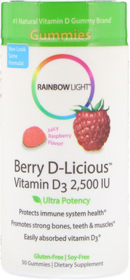 

Rainbow Light Berry D-Licious Vitamin D3 Raspberry Flavor 2500 IU 50 Gummies(50 No)
