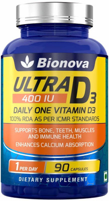 

Bionova Ultra D3 Vitamin D3 400 IU capsules:100% RDA as per ICMR standards(90 No)