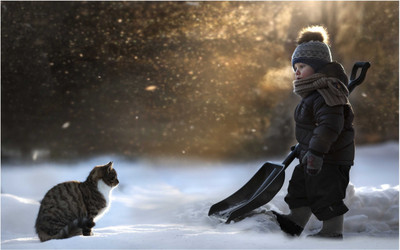 

Beautiful Little Boy with Cat Poster for room and home décor Paper Print(12 inch X 18 inch, Rolled)