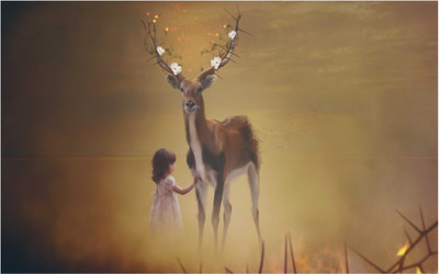 

Beautiful Girl with Deer Poster Paper Print(12 inch X 18 inch, Rolled)