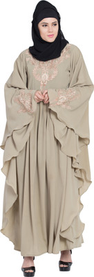 AlsabraNaqab WingAbaya0017 KHASHIBO Solid Abaya With Hijab(Brown)