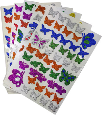 MAJESTIC BASKET GLITTER MULTI COLOUR FANCY BUTTERFLY STICKER FOR ART & CRAFT PACK OF 5