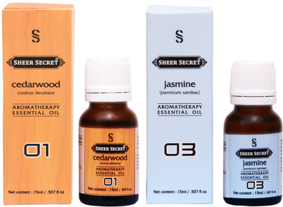 

SHEER SECRET CEDARWOOD ESSENTIAL OIL, JASMINE ESSENTIAL OIL (15ML EACH)(30 ml)
