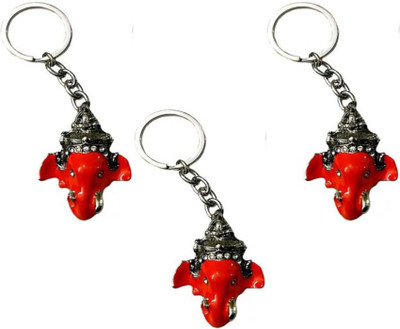 Rashi Traders Red Face Ganesh Key Chain (Pack Of 3) Key Chain(Red)