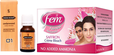 

SHEER SECRET CEDARWOOD ESSENTIAL OIL 15ML and FEM SAFFRON BLEACH 64 GRAMS(Set of 2)