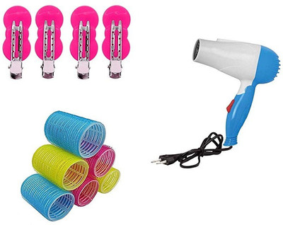 

AASA Professional Salon Use Hair Styling Combo Of Hair Dryer, Section Clips, Hair Rollers(Set of 11)