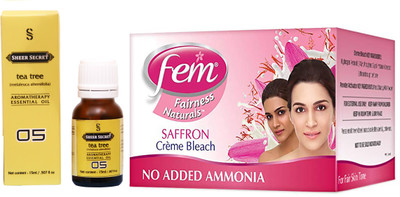 

SHEER SECRET TEA TREE ESSENTIAL OIL 15ML and FEM SAFFRON BLEACH 64 GRAMS(Set of 2)