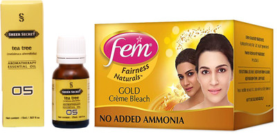 

SHEER SECRET TEA TREE ESSENTIAL OIL 15ML and FEM GOLD BLEACH 30 GRAMS(Set of 2)