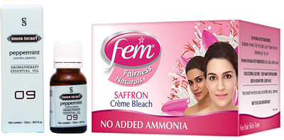 

SHEER SECRET PEPPERMINT ESSENTIAL OIL 15ML and FEM SAFFRON BLEACH 64 GRAMS(Set of 2)