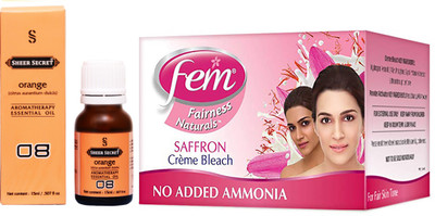 

SHEER SECRET ORANGE ESSENTIAL OIL 15ML and FEM SAFFRON BLEACH 64 GRAMS(Set of 2)