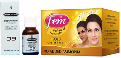 

SHEER SECRET PEPPERMINT ESSENTIAL OIL 15ML and FEM GOLD BLEACH 30 GRAMS(Set of 2)