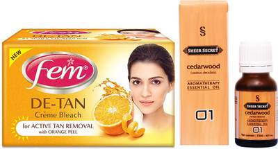

SHEER SECRET CEDARWOOD ESSENTIAL OIL 15ML and FEM DE TAN BLEACH 30 GRAMS(Set of 2)