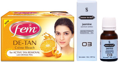 

SHEER SECRET JASMINE ESSENTIAL OIL 15ML and FEM DE TAN BLEACH 30 GRAMS(Set of 2)