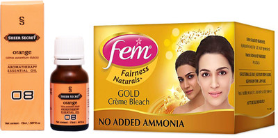 

SHEER SECRET ORANGE ESSENTIAL OIL 15ML and FEM GOLD BLEACH 30 GRAMS(Set of 2)
