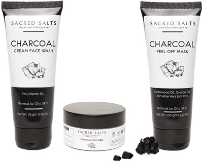 

Sacred Salts Charcoal Face Wash, Face Scrub & Peel Off Mask | Deep Cleasing & Natural Glow | 100% Organic for Men & Women | Combo Pack - Set of 3(Set of 3)