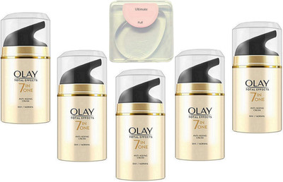 

Ultimate silicon puff, Olay total effect 7 in one anti-ageing cream pack of 5(Set of 6)