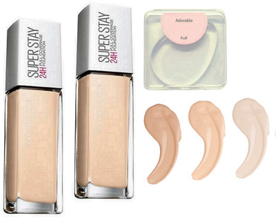 

Adorable silicone puff, maybelline new york super stay 24H full coverage foundation pack of 2(Set of 3)