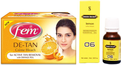

SHEER SECRET LEMON ESSENTIAL OIL 15ML and FEM DE TAN BLEACH 30 GRAMS(Set of 2)
