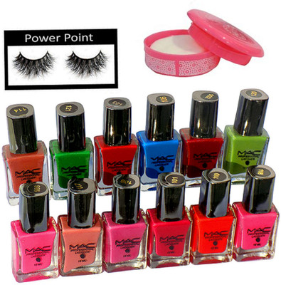

POWER POINT eyelashes, mac nail polish pack of 12 and nail polish remover(Set of 14)