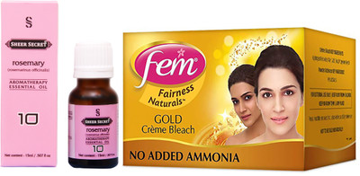 

SHEER SECRET ROSEMARY ESSENTIAL OIL 15ML and FEM GOLD BLEACH 30 GRAMS(Set of 2)