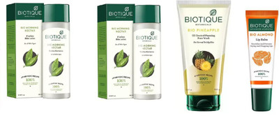 

BIOTIQUE BIO BIO Morning Nectar Flawless Skin Moisturizer, Pineapple Oil Control Foaming Face Wash, LIP CARE(Set of 4)