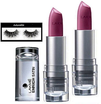 

Adorable eyelashes, lakme inrich lipstick pack of 2(Set of 3)