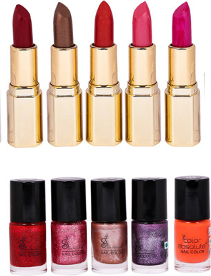 

Skin Absolute 5 Color Glam Lucky Lip & Nail Paint (pack of 10) Combo(Set of 10)