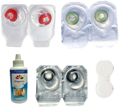 

Magjons 3 Pair Green, Red, Black Monthly Contact Lens(0, Green, Red, Black, Pack of 3)