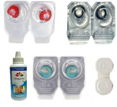

Magjons 3 Pair Red, Black, turquoise Monthly Contact Lens(0, turquoise, Red, Black, Pack of 3)