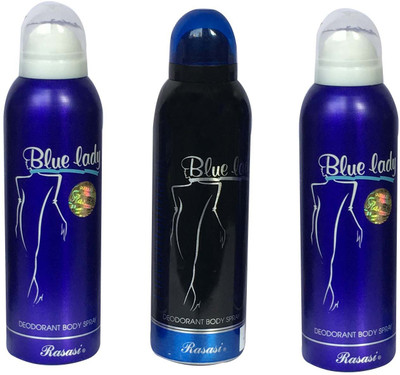 

Rasasi Blue Lady (2) & Blue Lady Black 2 (Pack of 3) Body Spray - For Women(600 ml, Pack of 3)