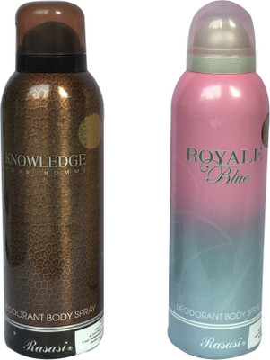 

Rasasi Knowledge Pour Homme & Royale Blue (Pack of 2) Body Spray - For Men & Women(400 ml, Pack of 2)